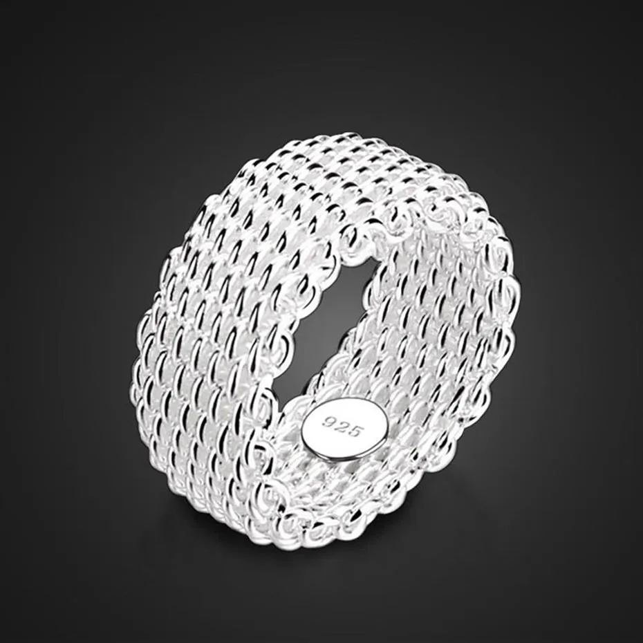 Nova moda 9mm de largura anel de prata feminino sólido 925 anel de prata esterlina trançado anel de malha personalizado jóias de prata inteira d1305m
