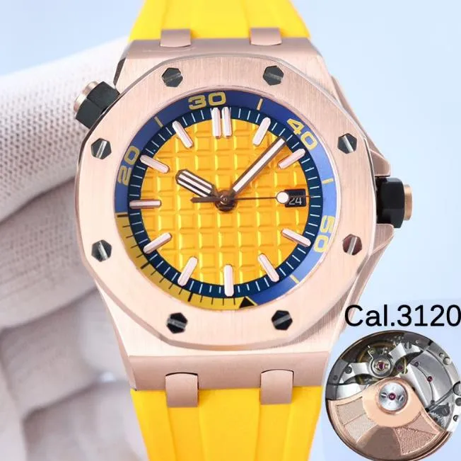 20 Types Rose Gold Mens Luxury ETA Watch yellow dial royaloak watches Cal.3120 Movement 42mm 15703 904L Stainless Steel 5 Bar waterproof Automatic wristwatches