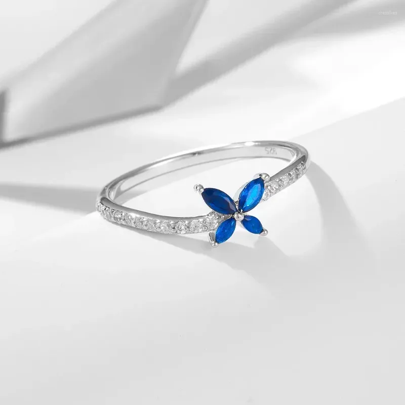 Cluster Rings 925 Sterling Silver Blue Butterfly Ring Pave Setting CZ For Women Plated Gold Fine Jewelry Shipped Within 72 Hrs