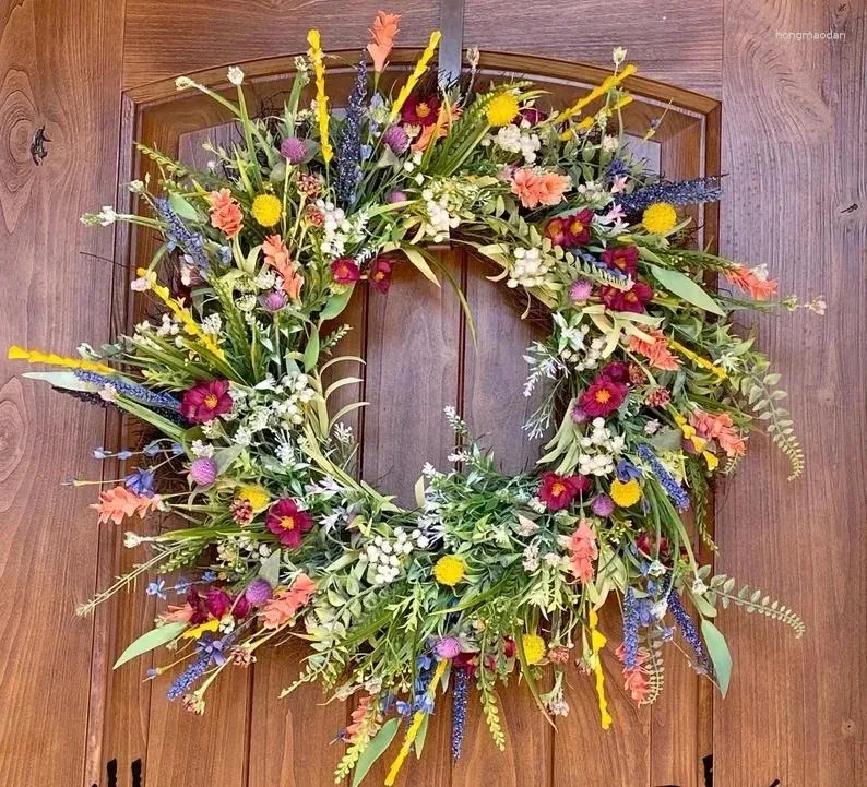 Dekorativa blommor Wildflower Garland Spring Summer Front Wreaths for Decorating Christmas History Door Welcome Signs