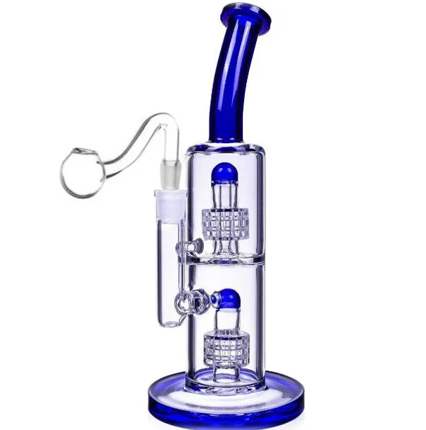 Tall Glass Bong Blue Matrix Perc Hookahs Bubbler Tjocka glasögon Vatten Bongs Heady Dab Oil Rig Smoke Pipes