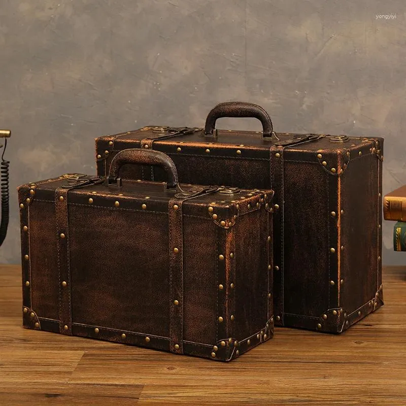 Suitcases XZAN Vintage Old Suitcase Leather Home Clothing Organizers Storage Boxes Large Capacity Luggage Wooden Box Props Ornaments