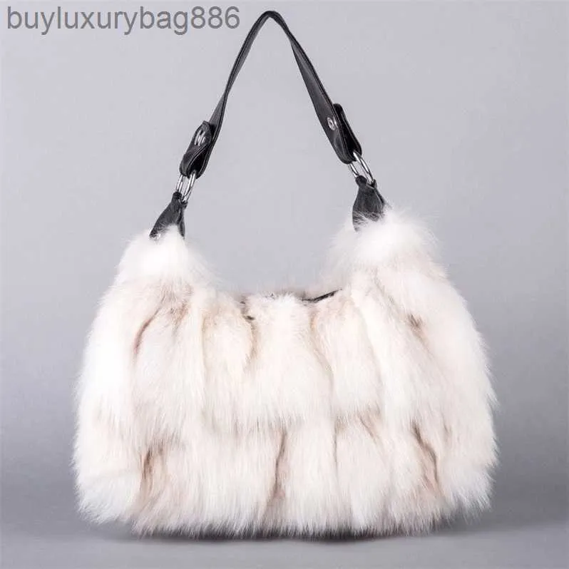 Outono inverno na moda quente raposa pele de pelúcia bolsa feminina 2023 novo ombro único crossbody saco de pele integrado saco de pele yzbir