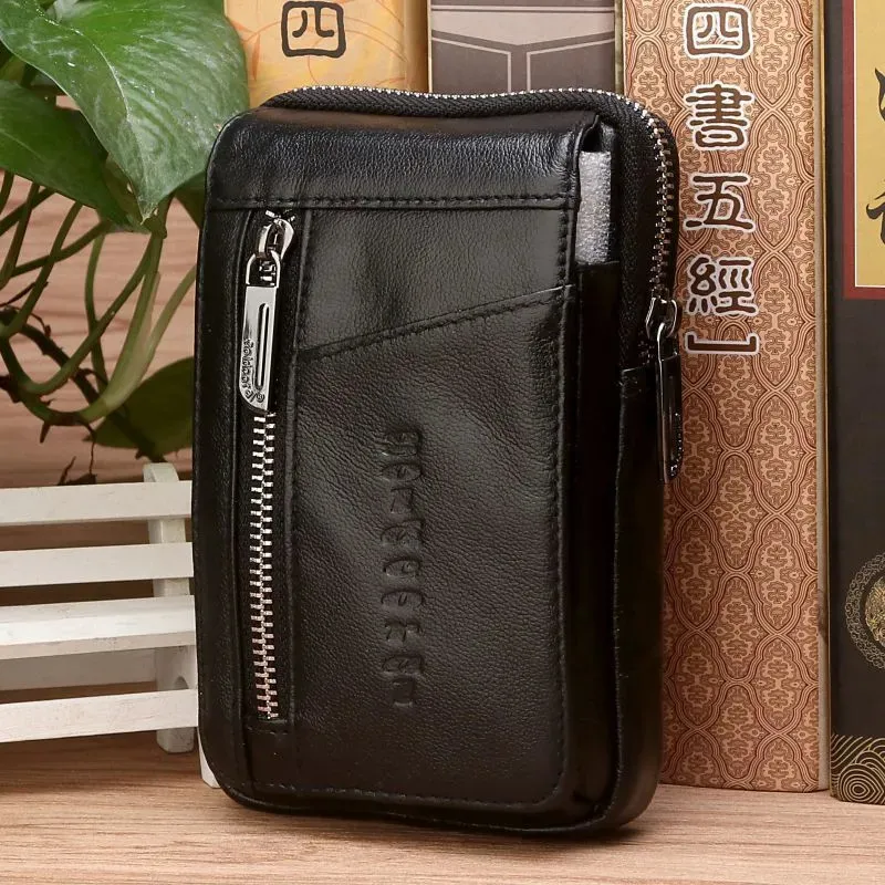 Waist Bags High Quality Genuine Leather Men Hip Bum Belt Purse Fanny Pack Pouch Mini Cell Mobile Phone Pocket Cigarette Case Hook Waist Bag 231026