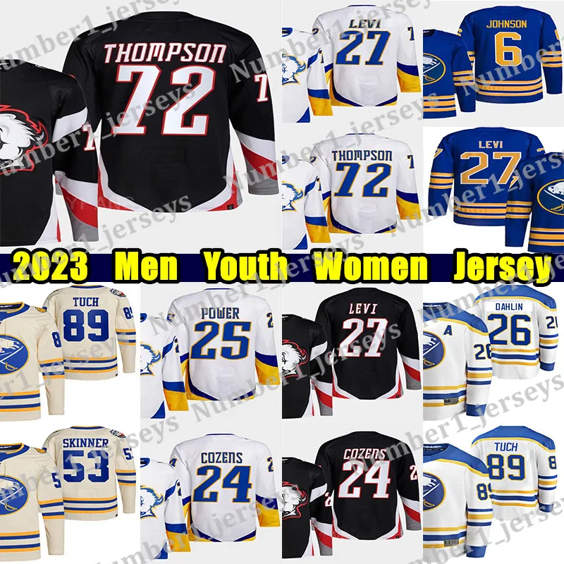 #72 Tage Thompson Reverse Retro hockeytrui #27 Devon Levi Rasmus Dahlin Dylan Cozens Owen Power Kyle Okposo Alex Tuch Jack Quinn Tyson Jost Erik Johnson truien