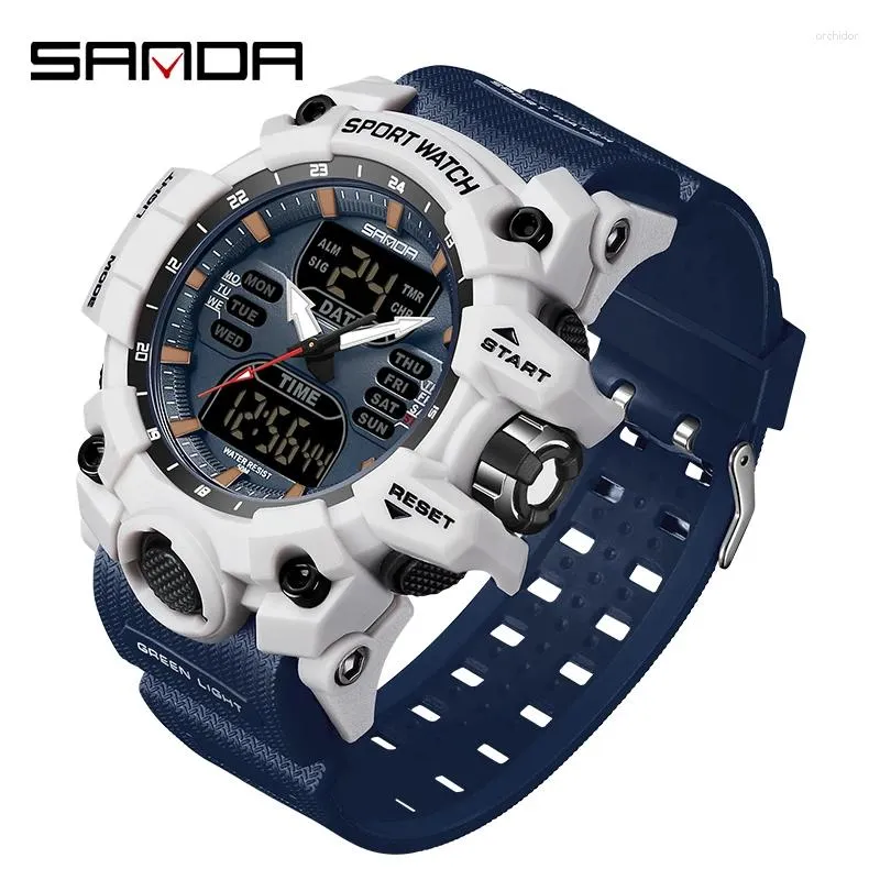 Horloges SANDA G-stijl Stap-calorimeter Enkel elektronisch horloge Nachtlampje Waterdicht Sport Dubbel display LED Digitaal quartz Heren