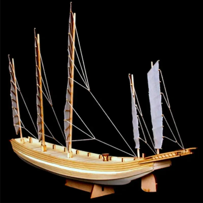 1 Set Chinese Sand Boat Wooden Assembly Model Kit DIY Handmade Antique Ship Model