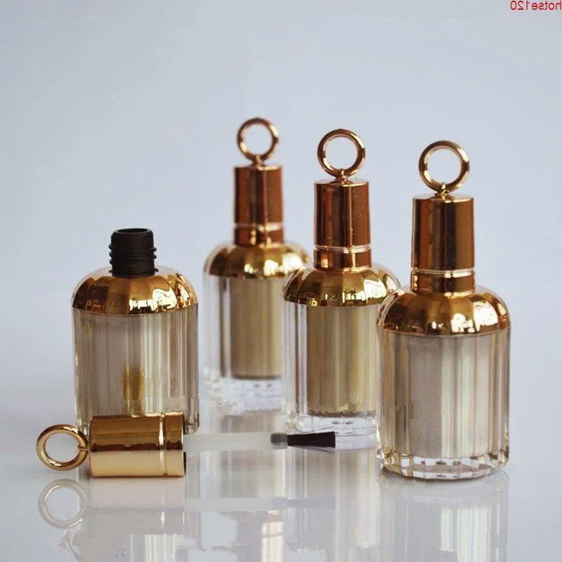 10 ml leere goldene Nagelölflaschen nachfüllbare Acryl-Gel-Nagellack-Kunst-Kosmetikverpackung mit einem Deckelpinsel 10 Stück / LotGoods VCOFV