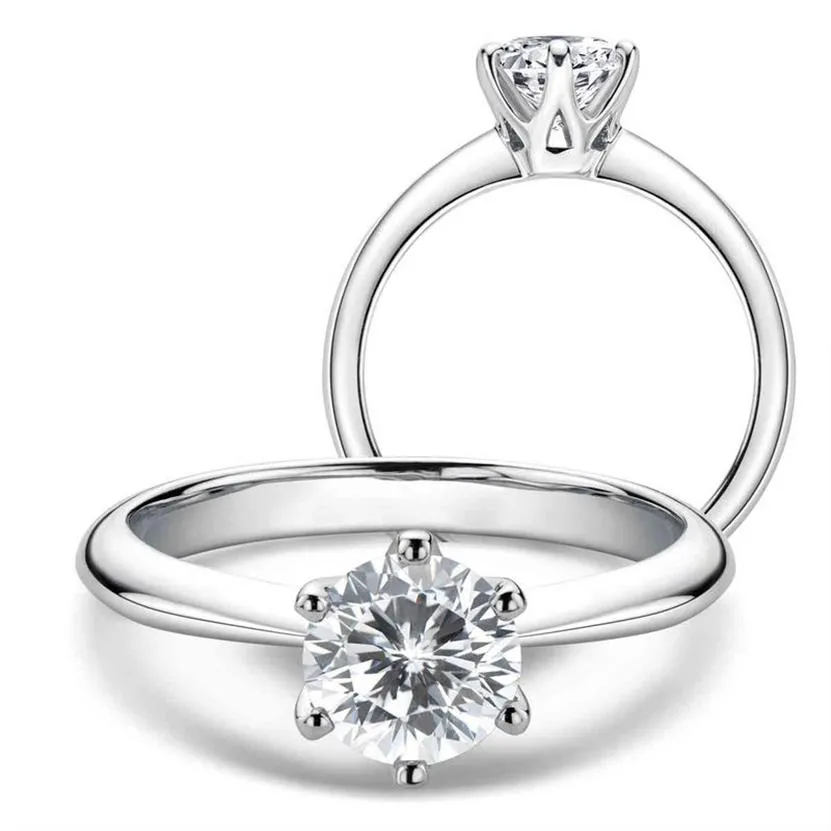 LESF Moissanit Diamant 925 Silber Verlobungsring Klassisch Rund Damen Hochzeitsgeschenk Größe 0 5 1 0 Karat237E