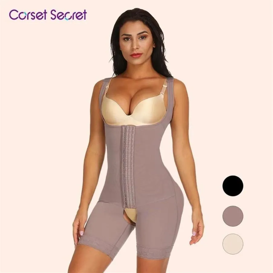 Skin Color Wide Straps Crotchless Full Body Shapewear With Hooks