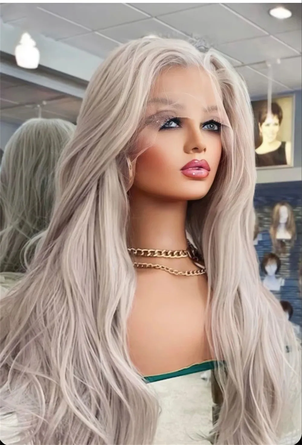 Lace Wigs FANXITION Grey Blonde Synthetic Wig Long Straight Front Natural Looking Heat Resistant Fiber Hair Daily Use Cosplay 231025