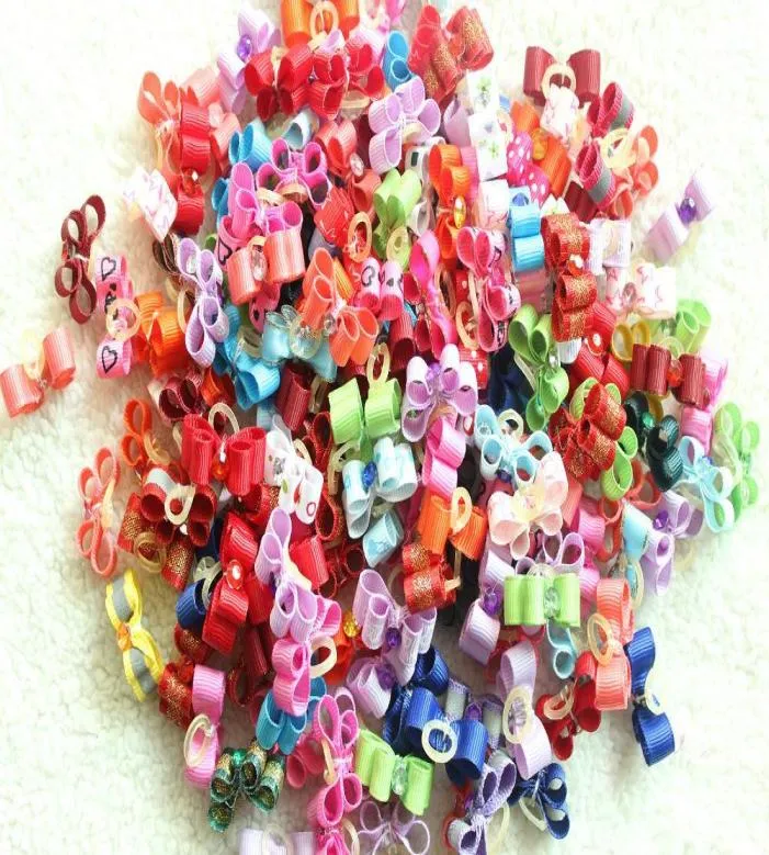 50Pcs Handmade Small Dog Bow Diamond Grooming Bows pet Hair bows For Puppy Dogs Accessories Boutique Products Color Party13224938