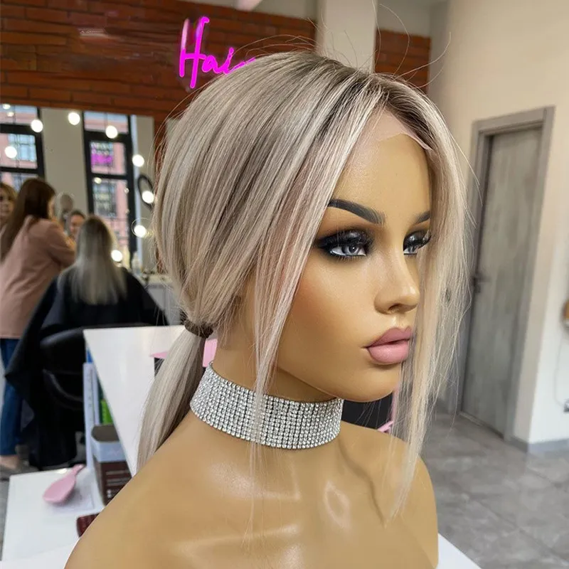 180density Blonde Highlight Wig Human Hair Bob Wig for White Women Brazilian Short Straight Bob Wig Lace Front Wigs Piano Cheap Wig on Sale