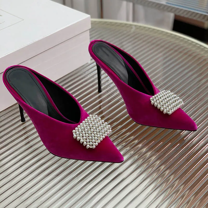 2024 Designer Rhinestone Leather High Heels Luxury Lacquer Thin Medium