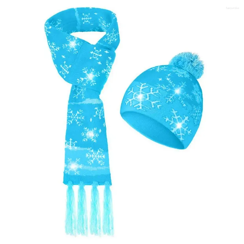 Bérets Parent-enfant tricoté chapeau LED écharpe de Noël ensemble casquette de fête avec flocon de neige Santa Elk pour un