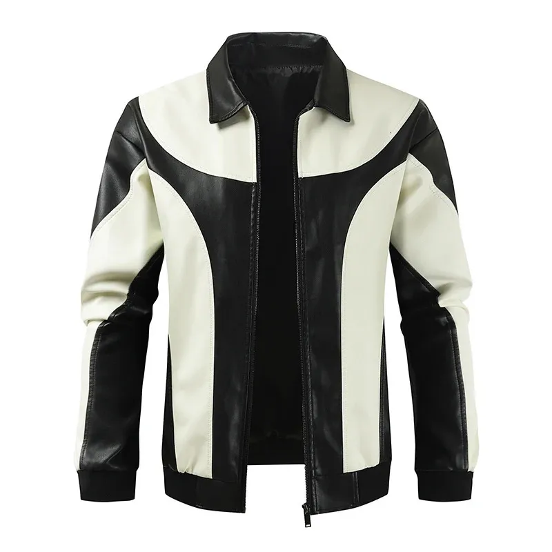 Faux Leather Motorcycle Jackets For Men With Color Collision For