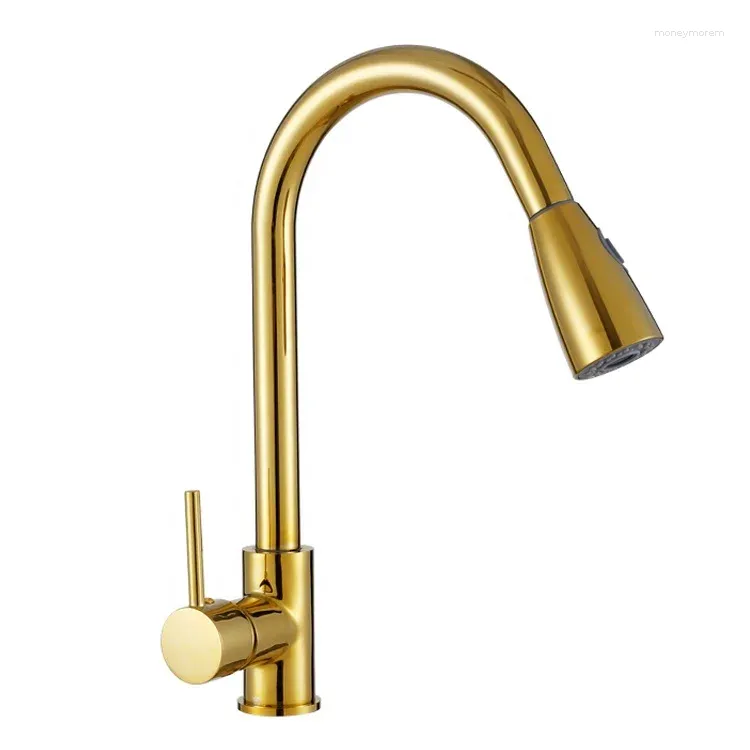 Rubinetti da cucina Rubinetto estraibile realizzato in fabbrica Lavello in oro rotante a 360 gradi Stile moderno Estrazione professionale