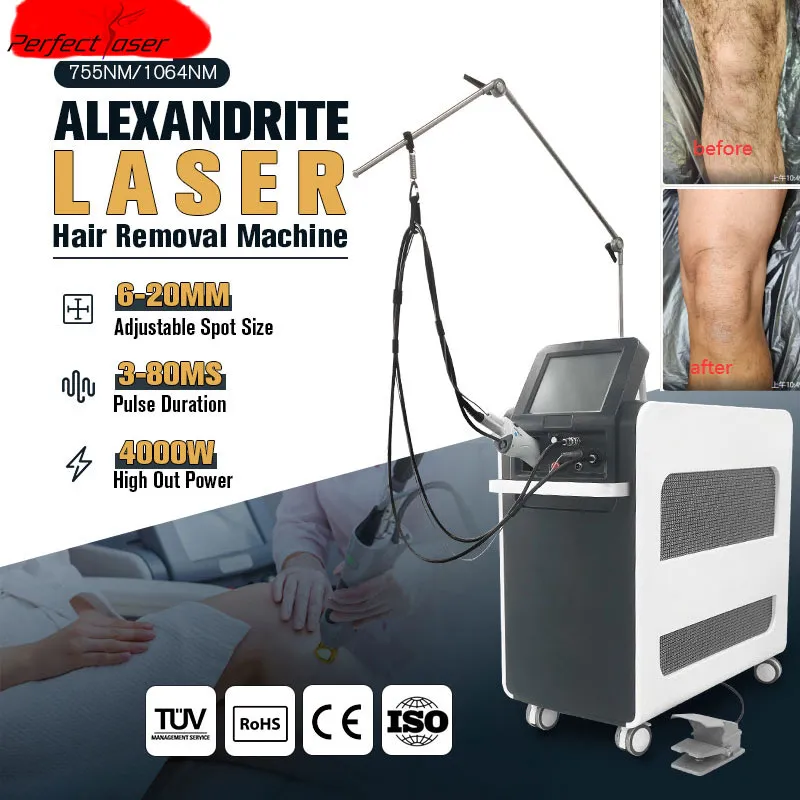 2023 Alexandrite Laser Ontharingsmachine 755nm 1064nm Vasculaire behandeling Laserapparatuur Huidverjongingsapparaat met 2 jaar garantie