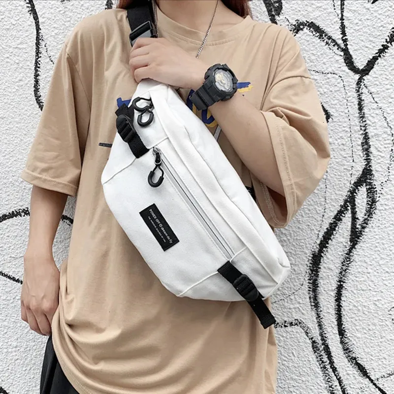 Waist Bags Canvas Big Casual Waist Bag Unisex Fanny Pack Streetwear Chest Bag Hip Hop Banana Bags High Quality Outdoor Big Belt Waist Packs 231026