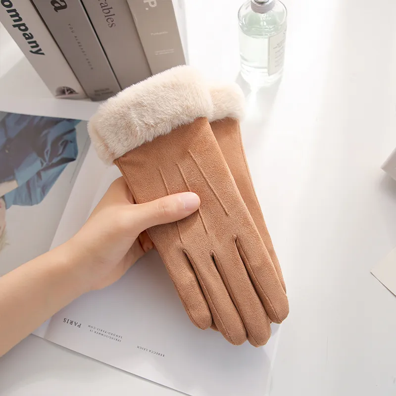 Beş Parmak Eldivenleri Kadın Kış Eldivenleri Sıcak Kadın Kürk Eldivenleri Tam Parmak Eldiven Talimat Rüzgar geçirmez Gants Hiver Femme Guantes Hediye Aaa