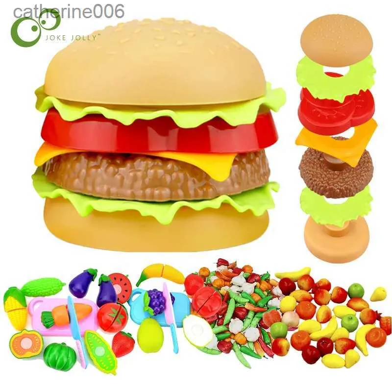 Küchen Spielen Essen Rollenspielset Kunststoff Obst Gemüse Spielzeug DIY Schneidespiel Hamburger Pommes Frites Pizza Interaktives Spielzeug Mini-Küche Kochgeschirr DDJL231026