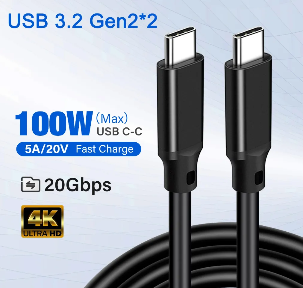 USB C - C Tipi Kablo 4K60Hz USB 3.2 Gen2*2 20GBPS PD 100W 5A Hızlı Şarj Veri Kablosu Kablosu