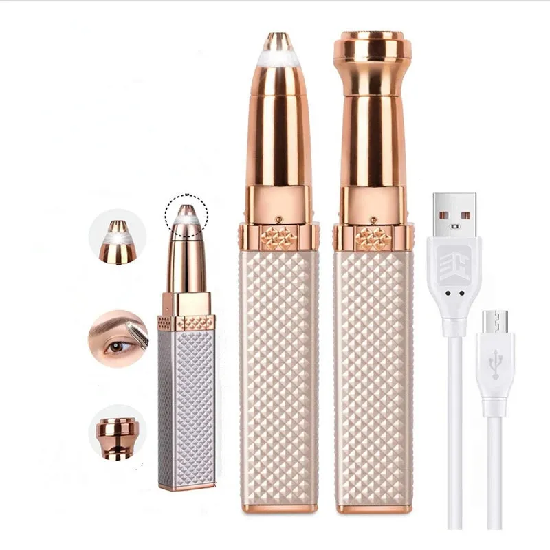 Clippers Trimmers 2 i 1 Women's Electric Epilator USB laddning Portable Hair Remover Bikini smärtfri rakapparat för kvinnors kroppsögonbryn Trimmer 231025