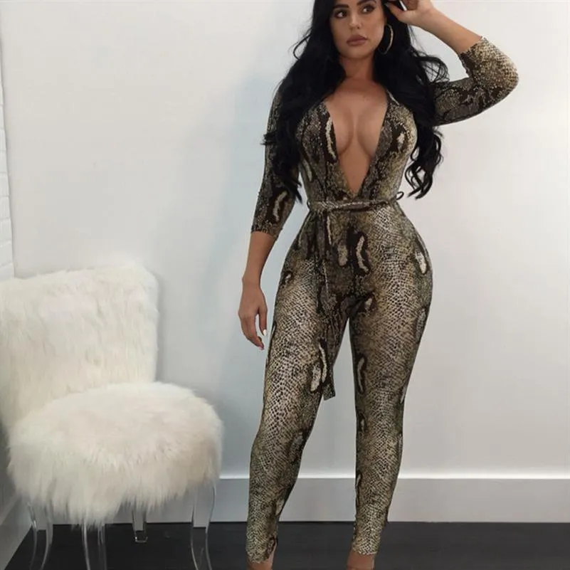 jumpsuits for women 2019 Sexy Bodycon Long Sleeve Africa Print deep V-Neck Jumpsuit super quality body feminino3222