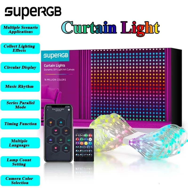 크리스마스 장식 스마트 LED 창 마차 커튼 조명 300200 스트링 앱 제어 RGB 컬러 LNDOOR 및 실외 231026