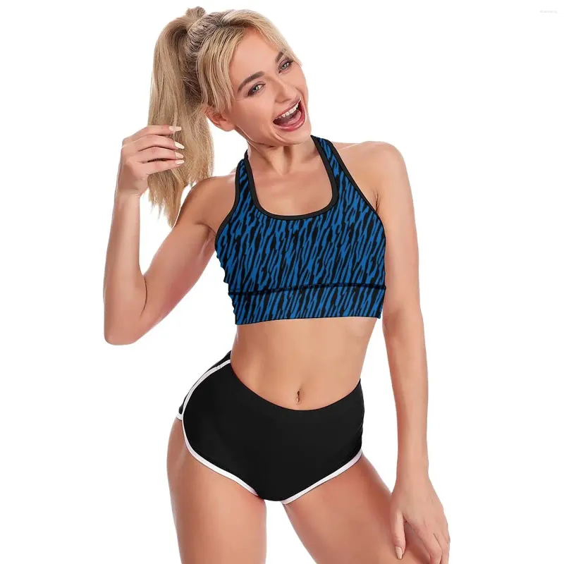 Yoga Outfit Crazy Zebra Femmes U Cou Sport Soutien-gorge Bleu et Noir Rayures Sexy Push Up Raceback Crop Bras Fitness Running Top