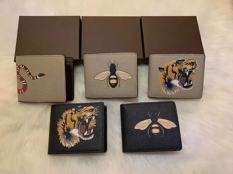 Män plånbok lyxdesigners handväska mode kort plånbok läder svart orm tiger bee kvinnor purses korthållare med grön presentförpackning