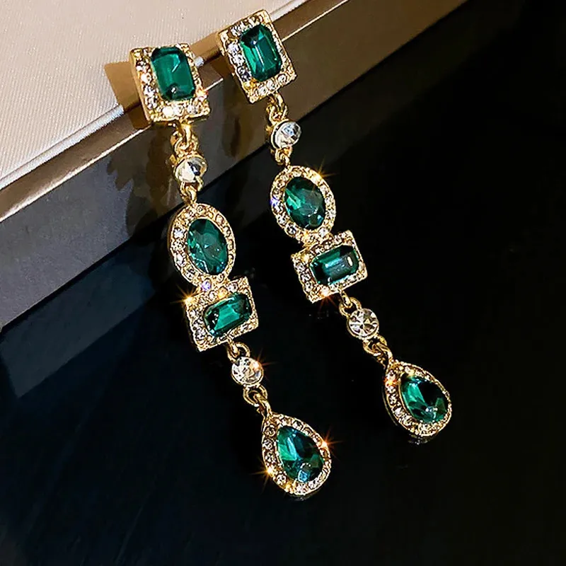 Charm Fashion Green Golden Long Pearl Tassel Drop Earrings For Women Vintage Jewelry Party Wedding Trendy Dangle Earrings 231025