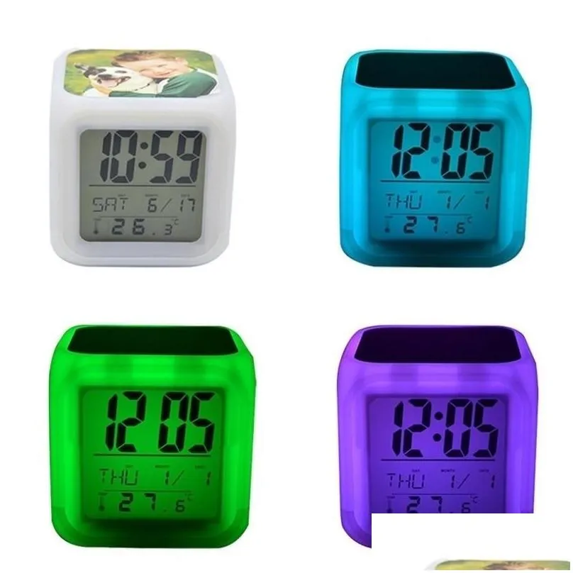 Led Toys Diy Thermal Transfer Square LED Touch Toys Sn Alarm Colorf Luminous Electronic Color Changes Number Prompt Clock Drop Delive DH8E7
