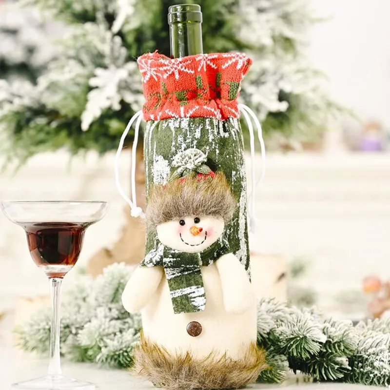 Christmas Decorations Christmas Wine Bottle Cover Santa Claus Snowman Deer Bottles Cover Bags Knitted Sleeve Dining Room Table Home Decor