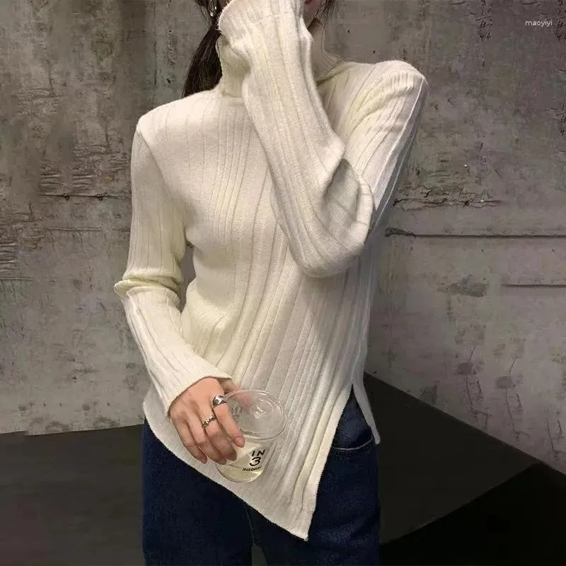 Swetry damskie Turtleeck Sweater Pullover Women Fashion Podziel nieregularną dzianinową jesień zima grube miękkie skoczki 2023