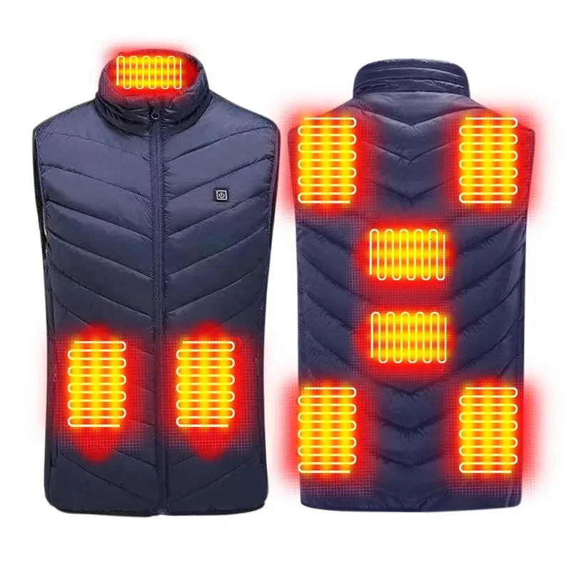 Gilet da uomo 3XL 9 posti Gilet riscaldato USB Uomo donna Abbigliamento termico invernale Gilet da caccia Giacca riscaldante con controllo intelligente della temperatura 3 colori 231025