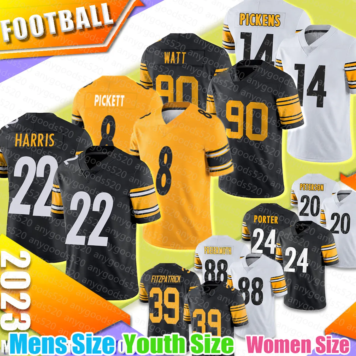 22 Najee Harris Football Jersey Pittsburghs Steeleres George Pickens Kenny Pickett T.J. Watt Minkah Fitzpatrick Troy Polamalu Pat Freiermuth Joey Porter Jr. 2023