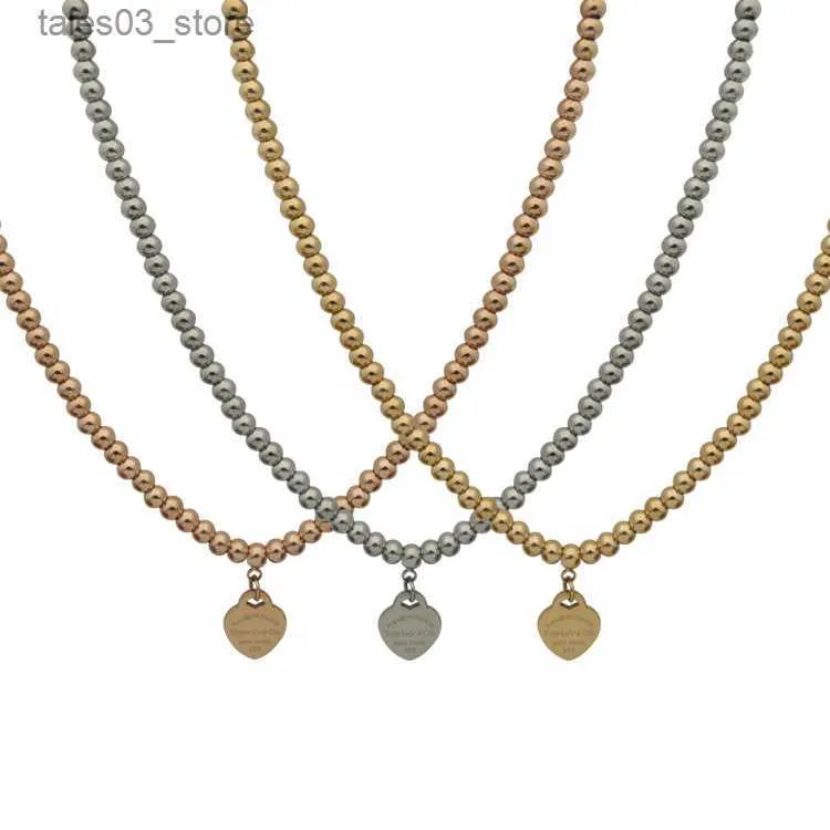 Pendant Necklaces Womens Peach Heart Ball Chain Necklace Designer Jewelry Gold/Silver/Rose Bead Complete Brand as Wedding Christmas Gift Q231026