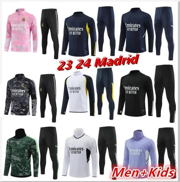 2023 2024 Real Madrid Trailsuit 22 23 MANS Yarı Çekti Uzun Kollu Futbol Eğitim Takım Jogging Kitleri Erkekler Çocuklar Futbol Futbol.