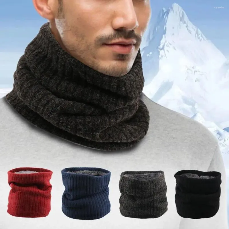 Bandanas Winter Cycling Scarf Fleece Lined Knitted Neck Warmer Chunky Soft Double-Layer Loop Circle Scarves For Women Men Hiking