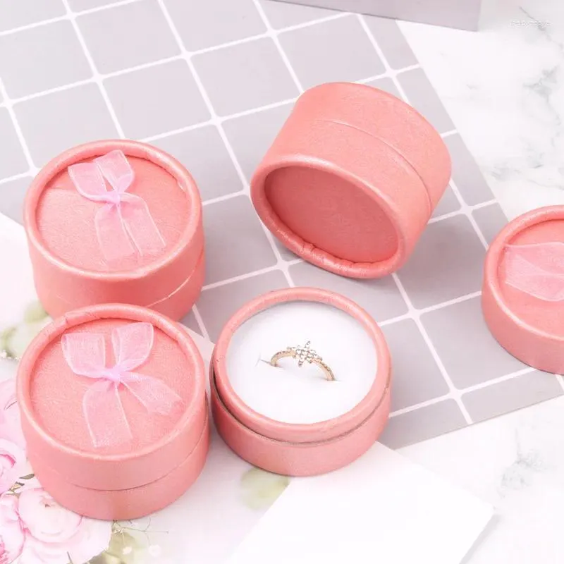 Jewelry Pouches 12pcs Pink Round Paper Stud Earrings Display Box Ring Gift Storage Present