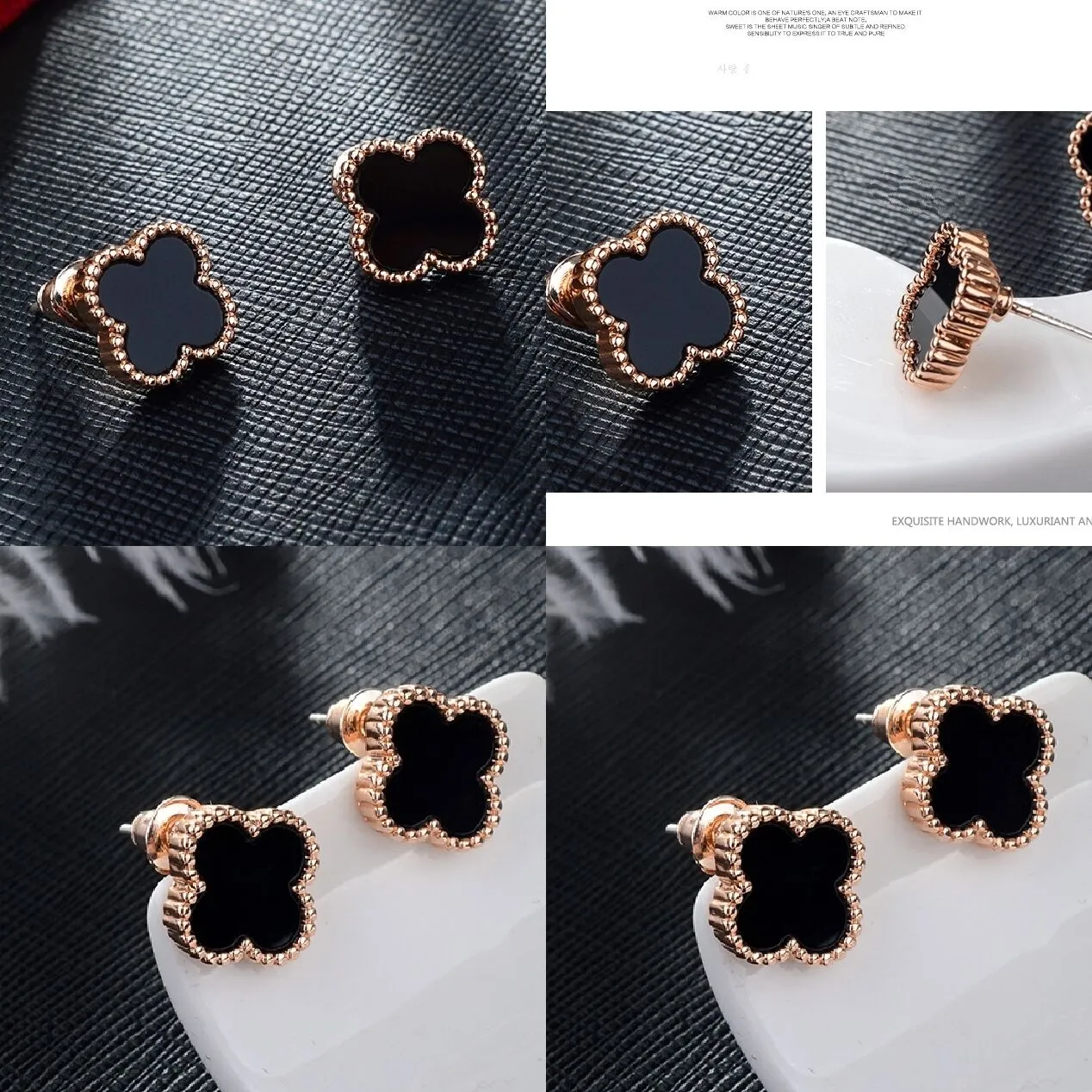 Vanly örhänge designer örhängen 18k guld lycklig fyra bladgräs smycken titan stål tillbehör ljus lyx och cleefly agat blommor öron ring för kvinnor flickor gåva