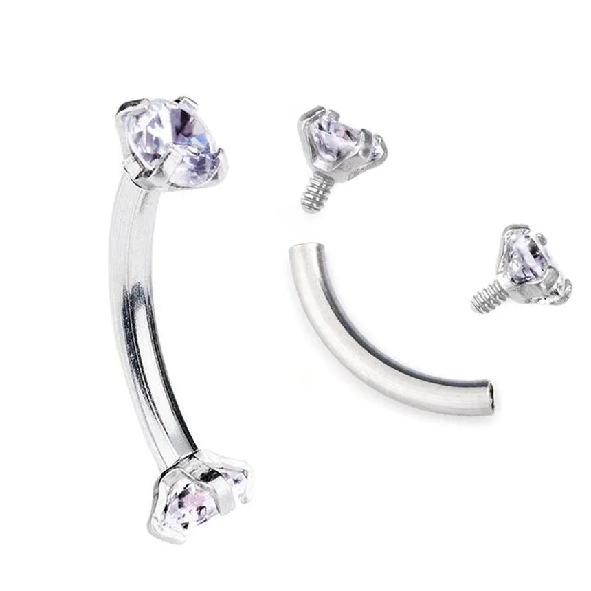 Tragus Oorbel Intern Draad Kubieke Zirkoon Rvs Gebogen Barbell Piercing Wenkbrauw Ring Lichaam Jewelry3267