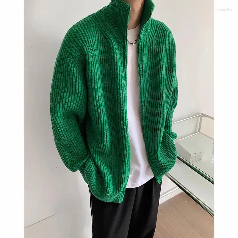 Korean Style Mens Winter Thick Knitted Sweater Oversized Cardigan