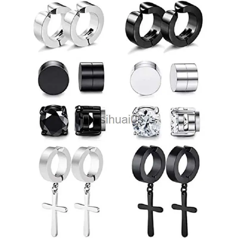 Stud 6/8/10 Pairs Punk Mens Magnet Magnetic Ear Set Non Piercing Earrings Fake Cross Gift for Boyfriend Jewelry YQ231026