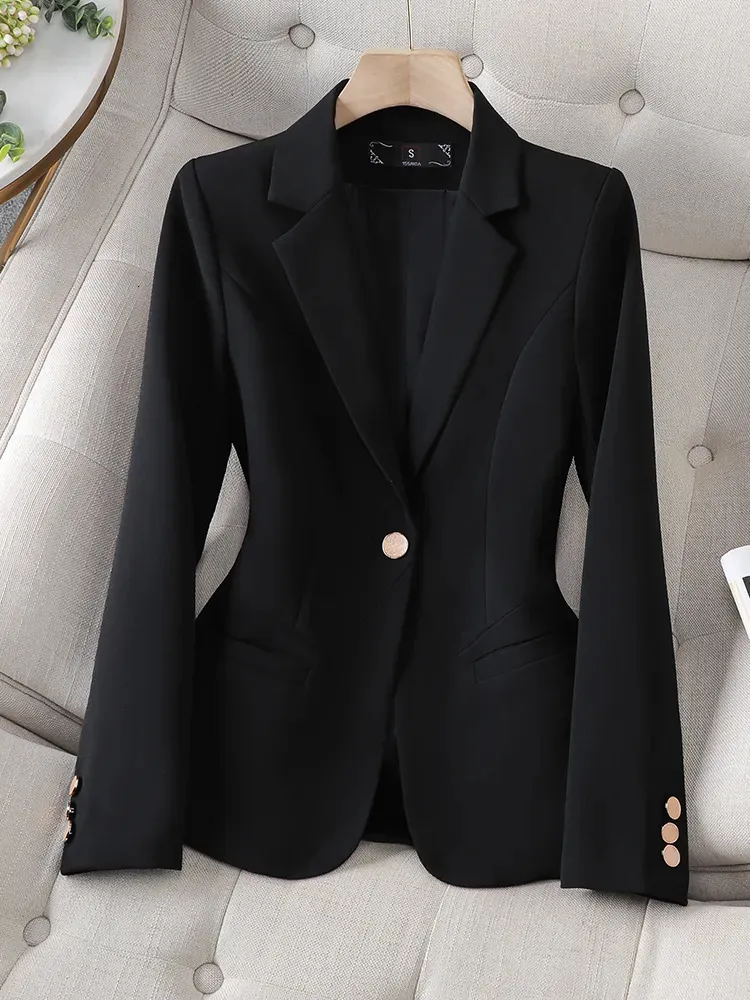 Womens Suits Blazers Office Ladies Formal Blazer Autumn Winter Women Black Beige Coffee Single Button Long Sleeve Coat Business Chic Slim Jacket 231025