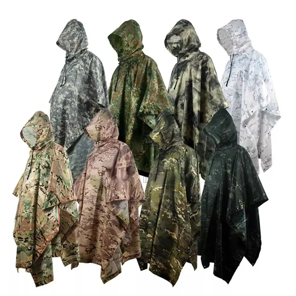 Rain Wear Outdoor Military Poncho 210TPU Army War Tactical Raincoat Hunting Ghillie Suit Birdwatching Paraply Gear Home Accessories 231025