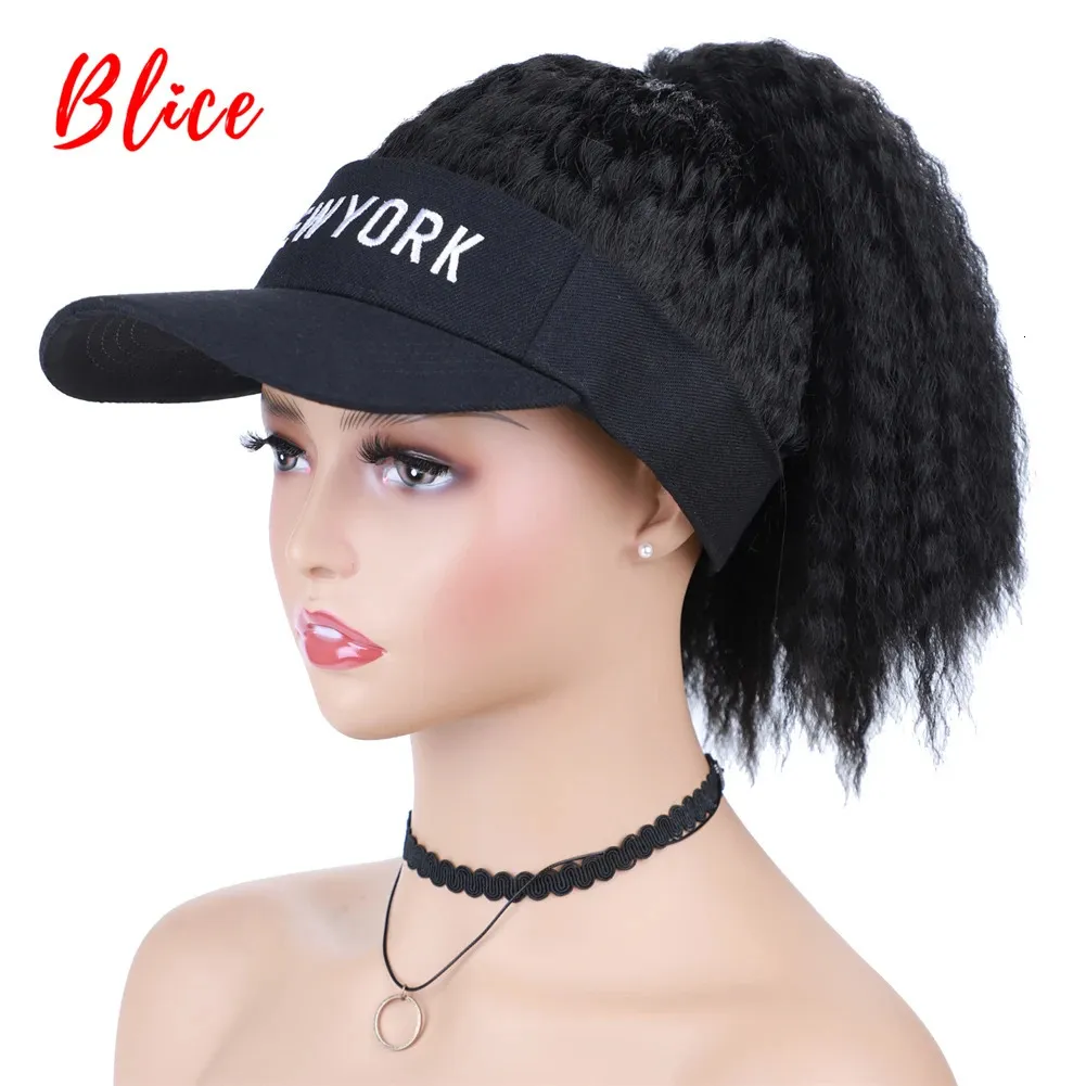 Caps Blice Synthetic Curly Hair tail Kinky Straight Travel Beach Shade Baseball Cap Allinone Easy to Wear Hat 231025