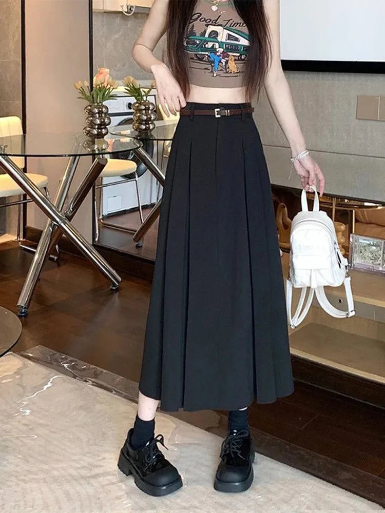 Korean High Waist Pleated Midi High Waisted Pleated Skirt With