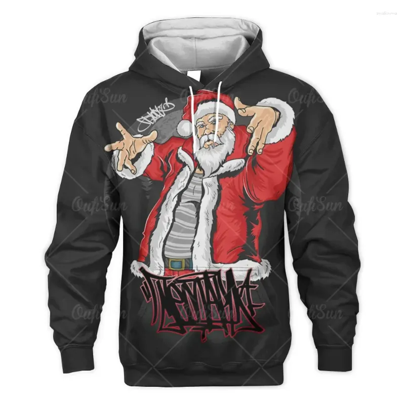 Hoodies masculinos engraçado natal hoodie papai noel impressão moletom outono designer de manga comprida roupas de grandes dimensões dos desenhos animados para homem